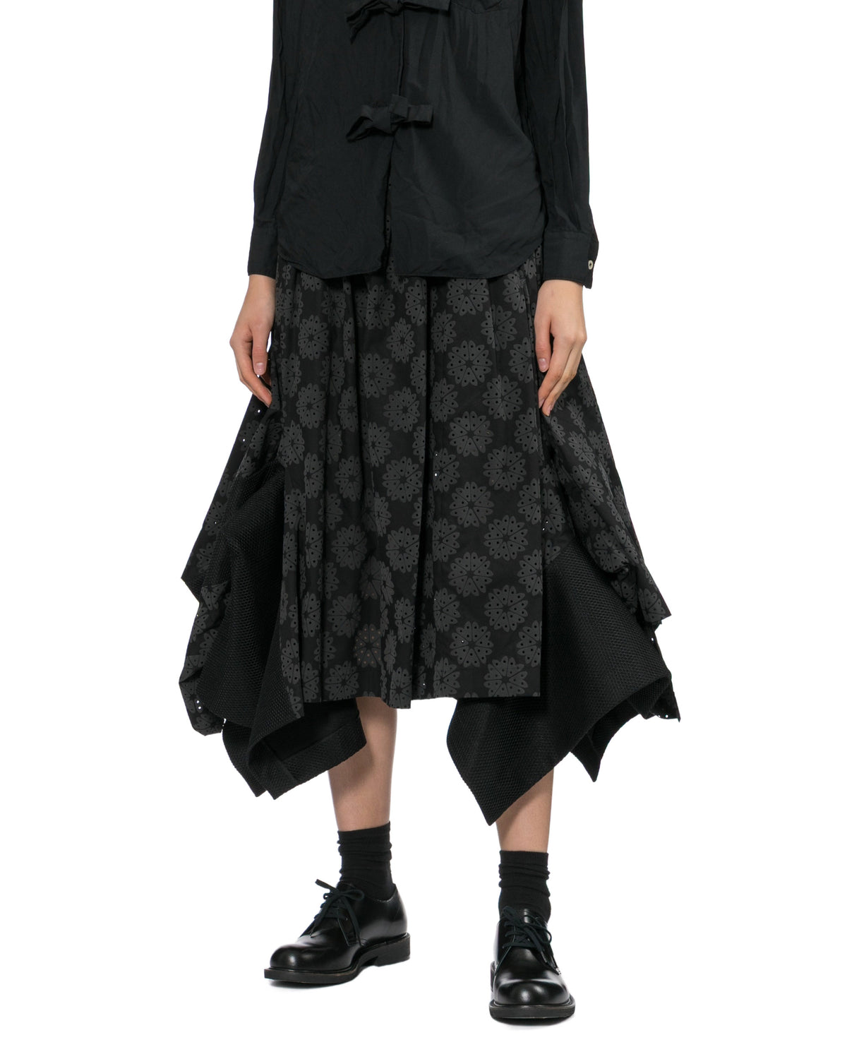 Patterned asymmetric midi skirt
