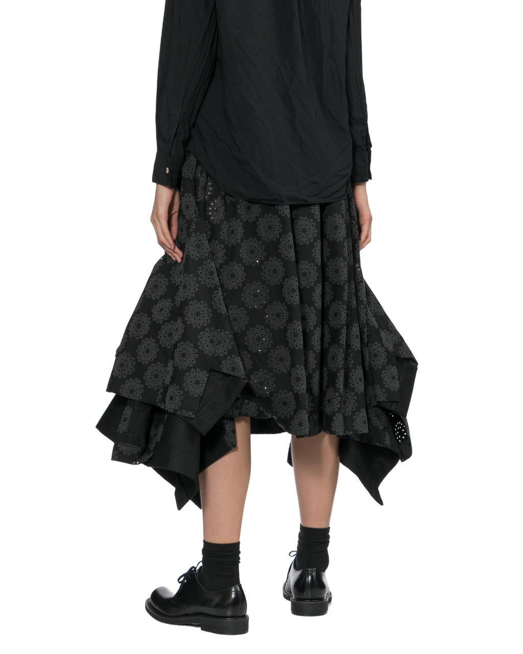 Patterned asymmetric midi skirt