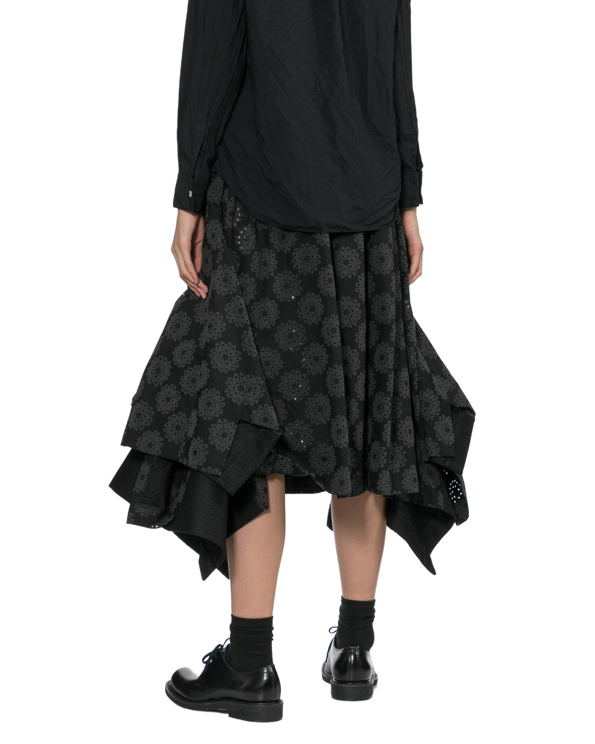 Patterned asymmetric midi skirt