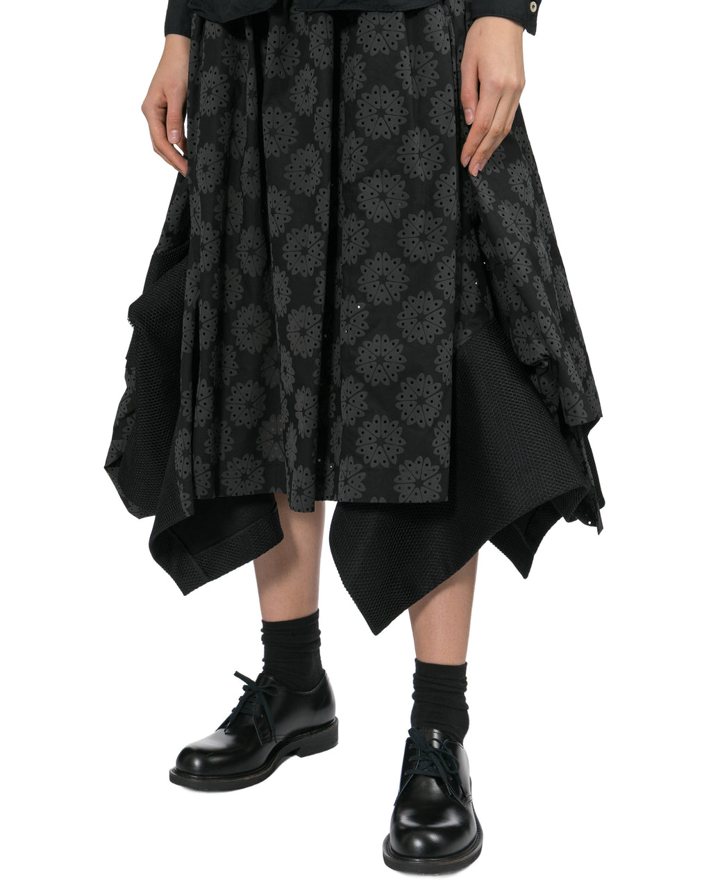 Patterned asymmetric midi skirt