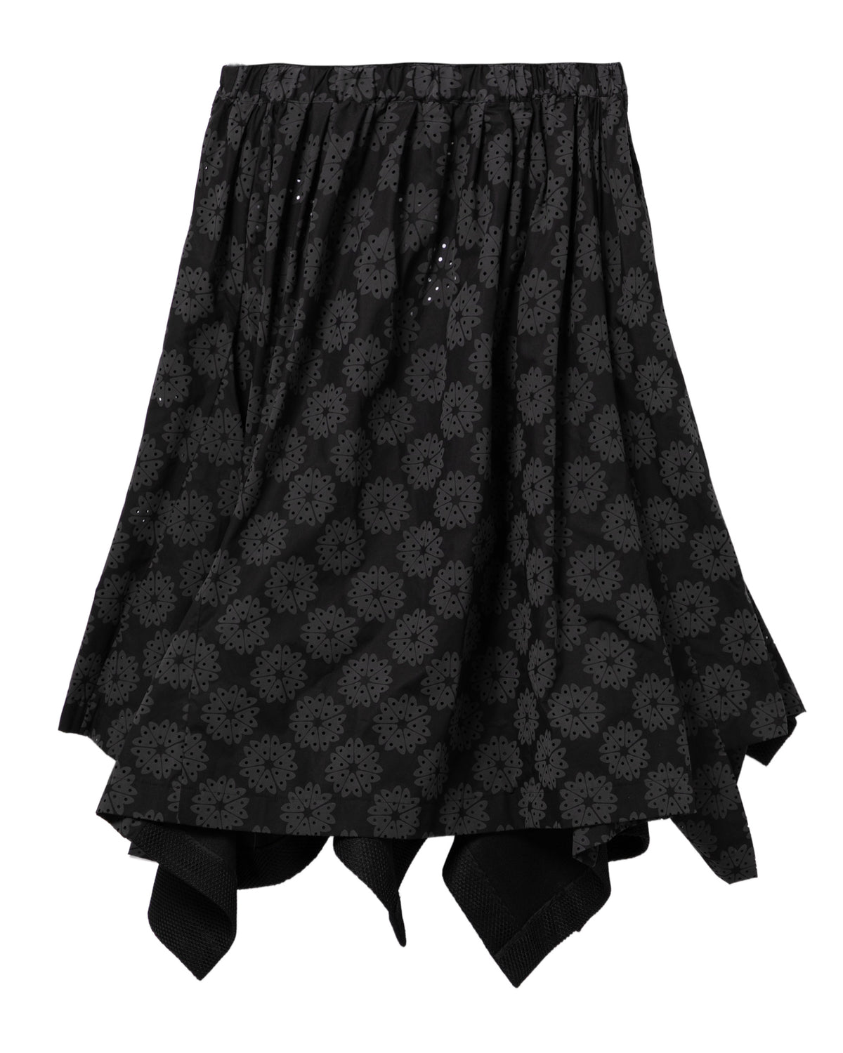 Patterned asymmetric midi skirt