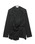 Pleated long-sleeve top