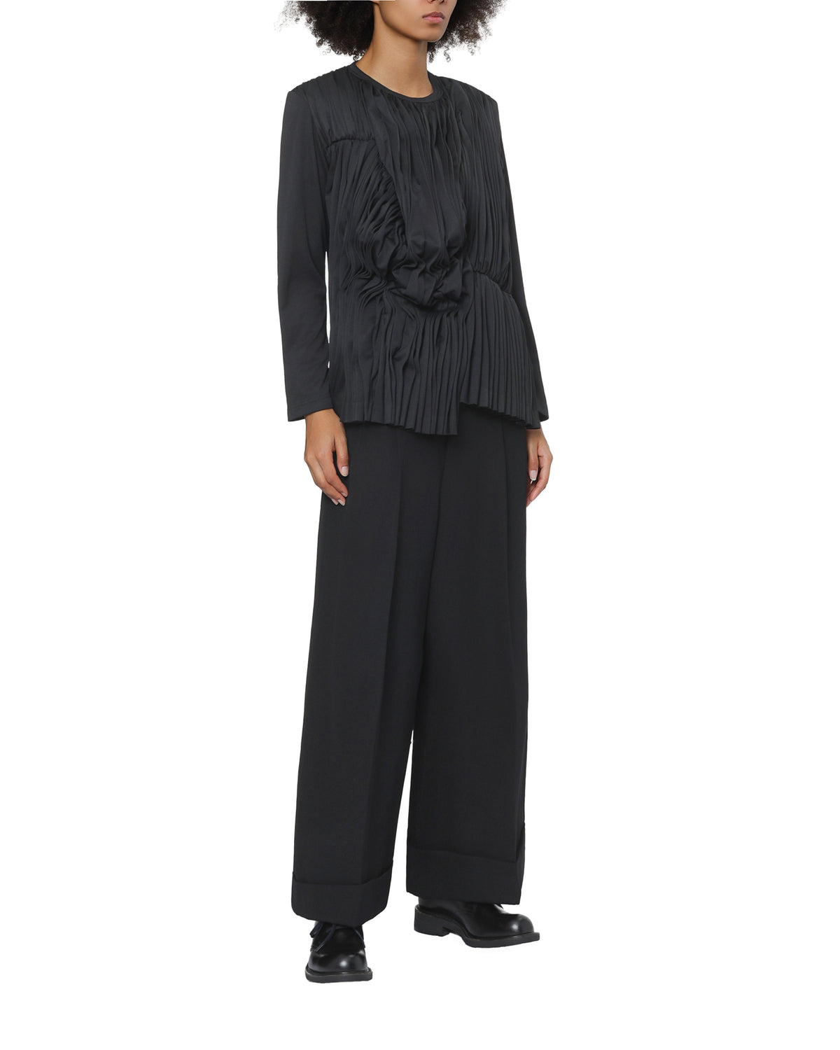 Pleated long-sleeve top