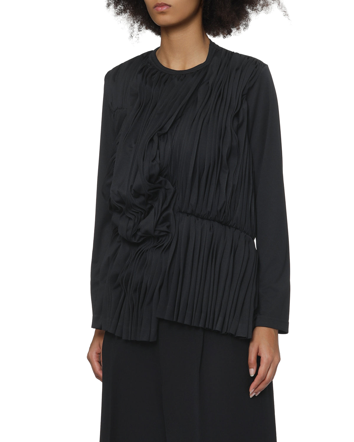 Pleated long-sleeve top