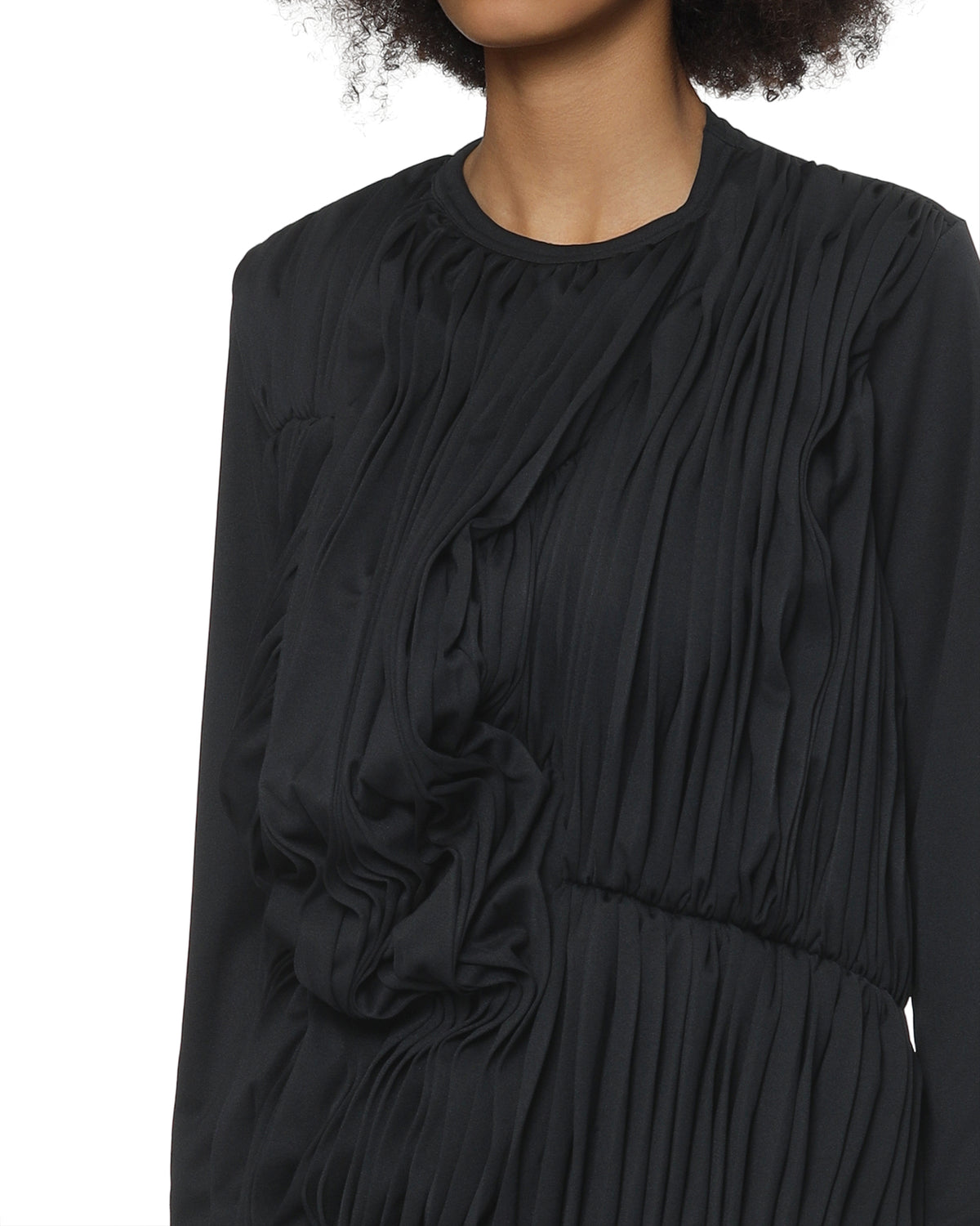 Pleated long-sleeve top