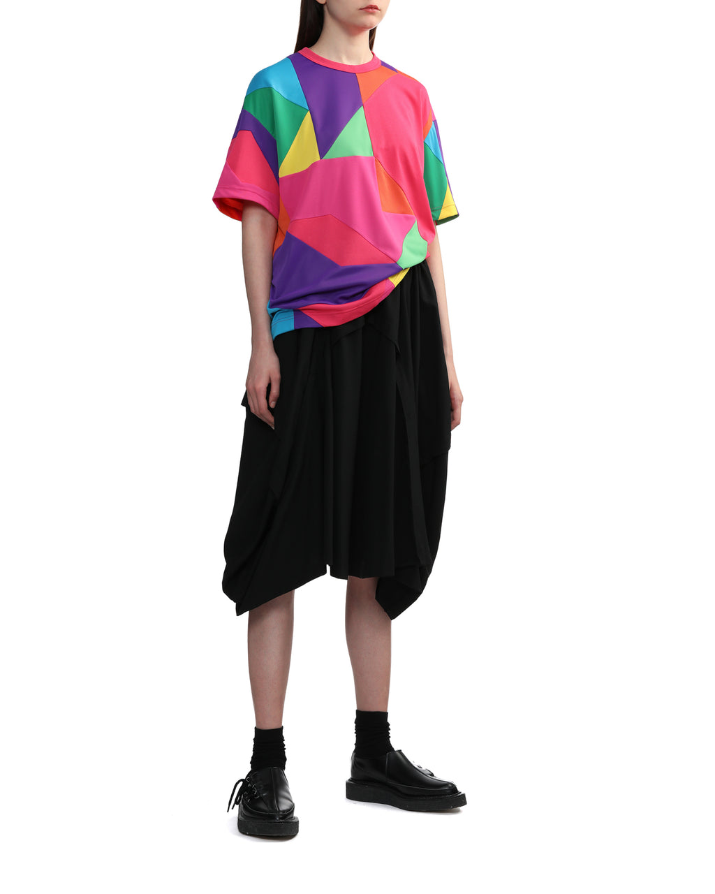 Multicoloured geometric patterns tee