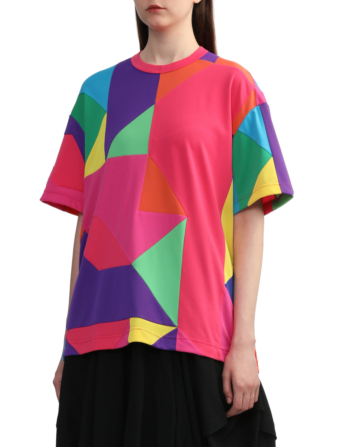Multicoloured geometric patterns tee