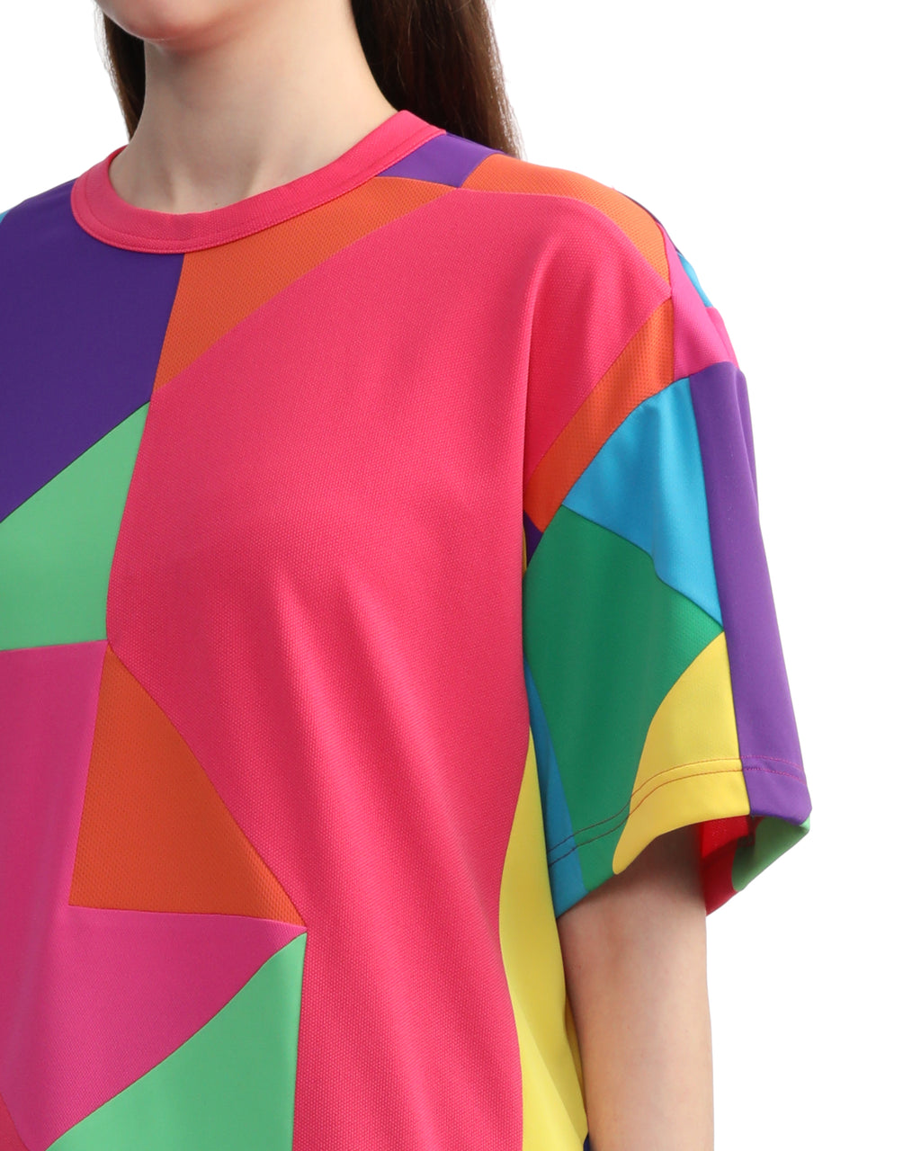 Multicoloured geometric patterns tee