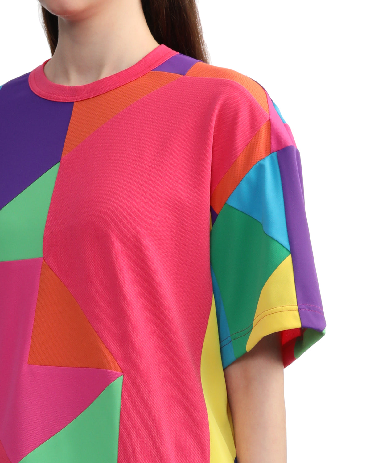 Multicoloured geometric patterns tee