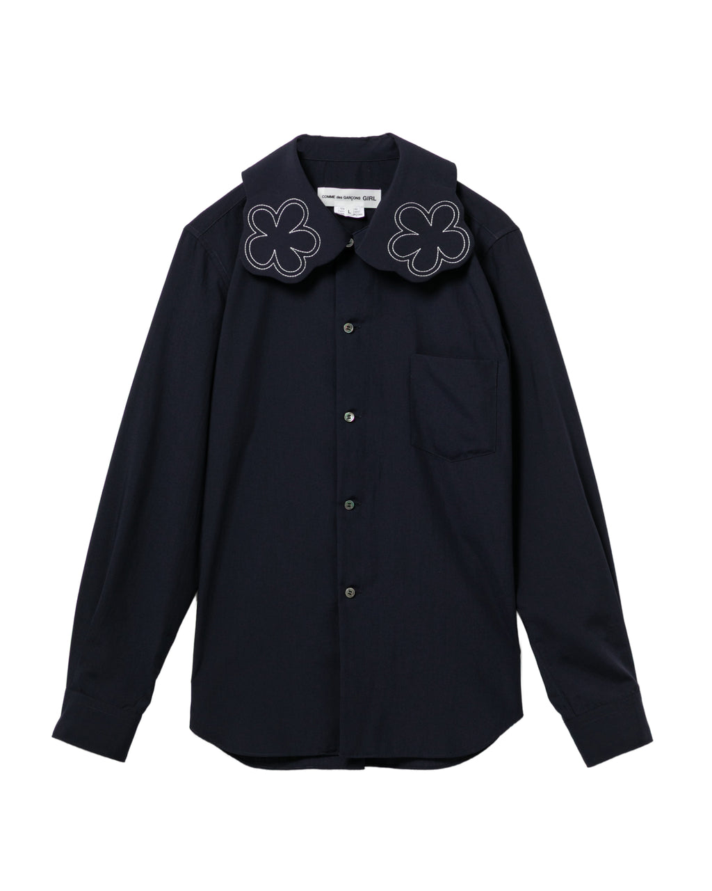 Floral-trim long sleeve shirt
