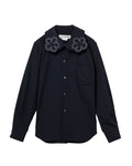Floral-trim long sleeve shirt