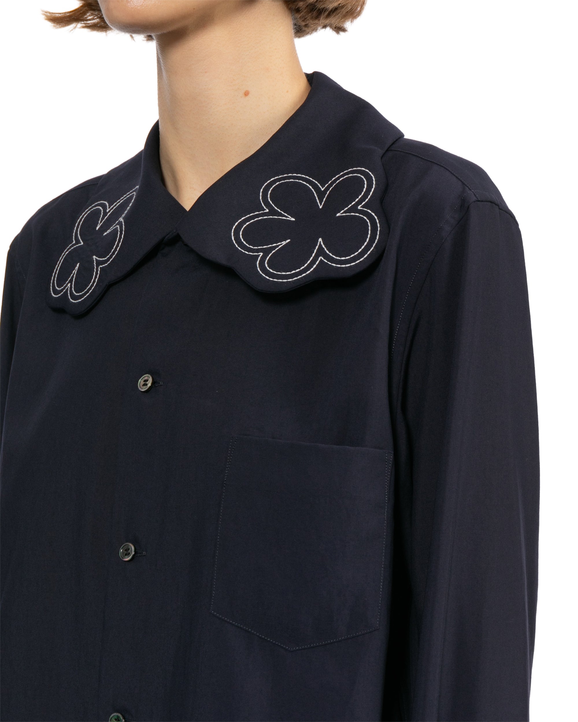 Floral-trim long sleeve shirt