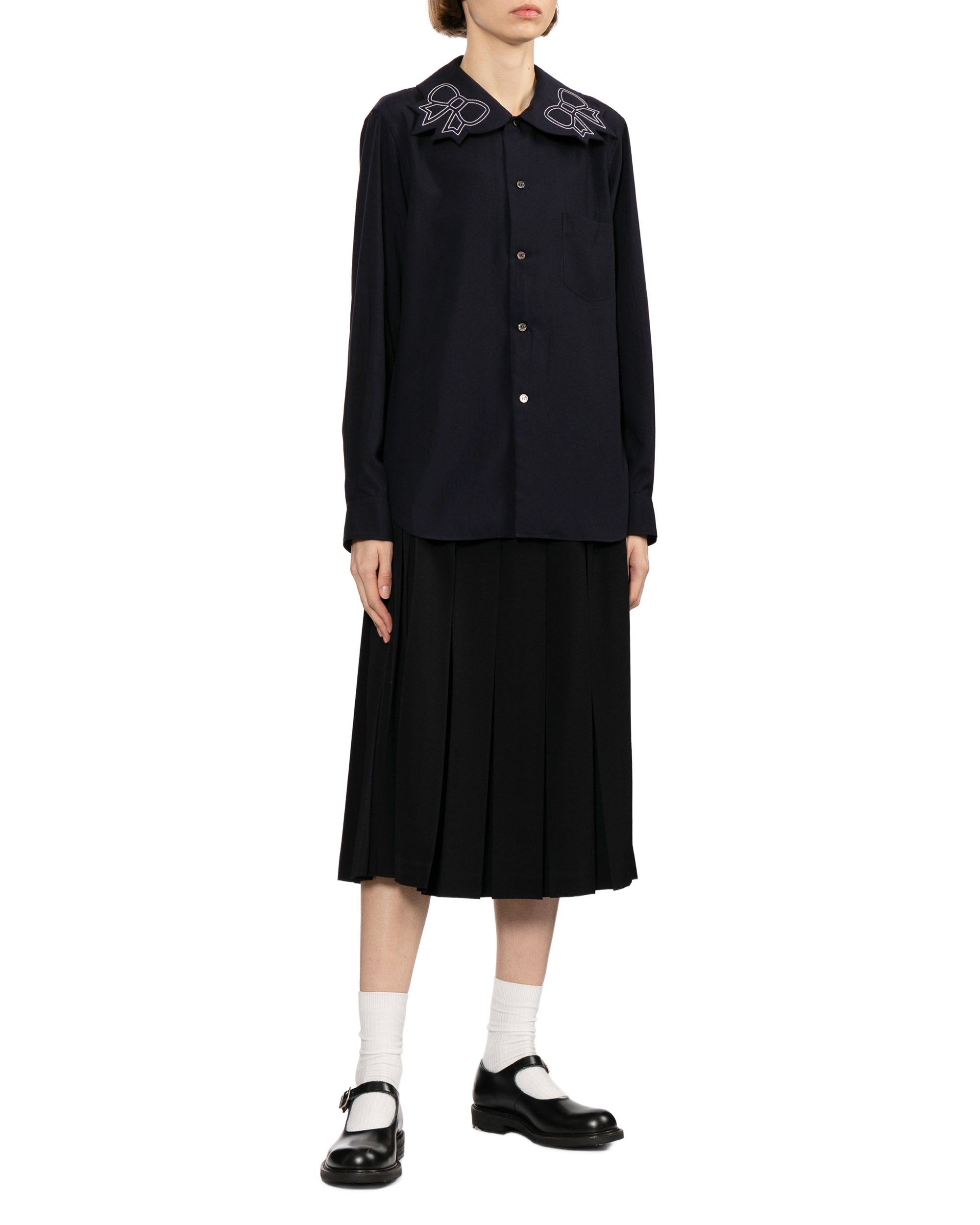 Bow-trim long sleeve shirt