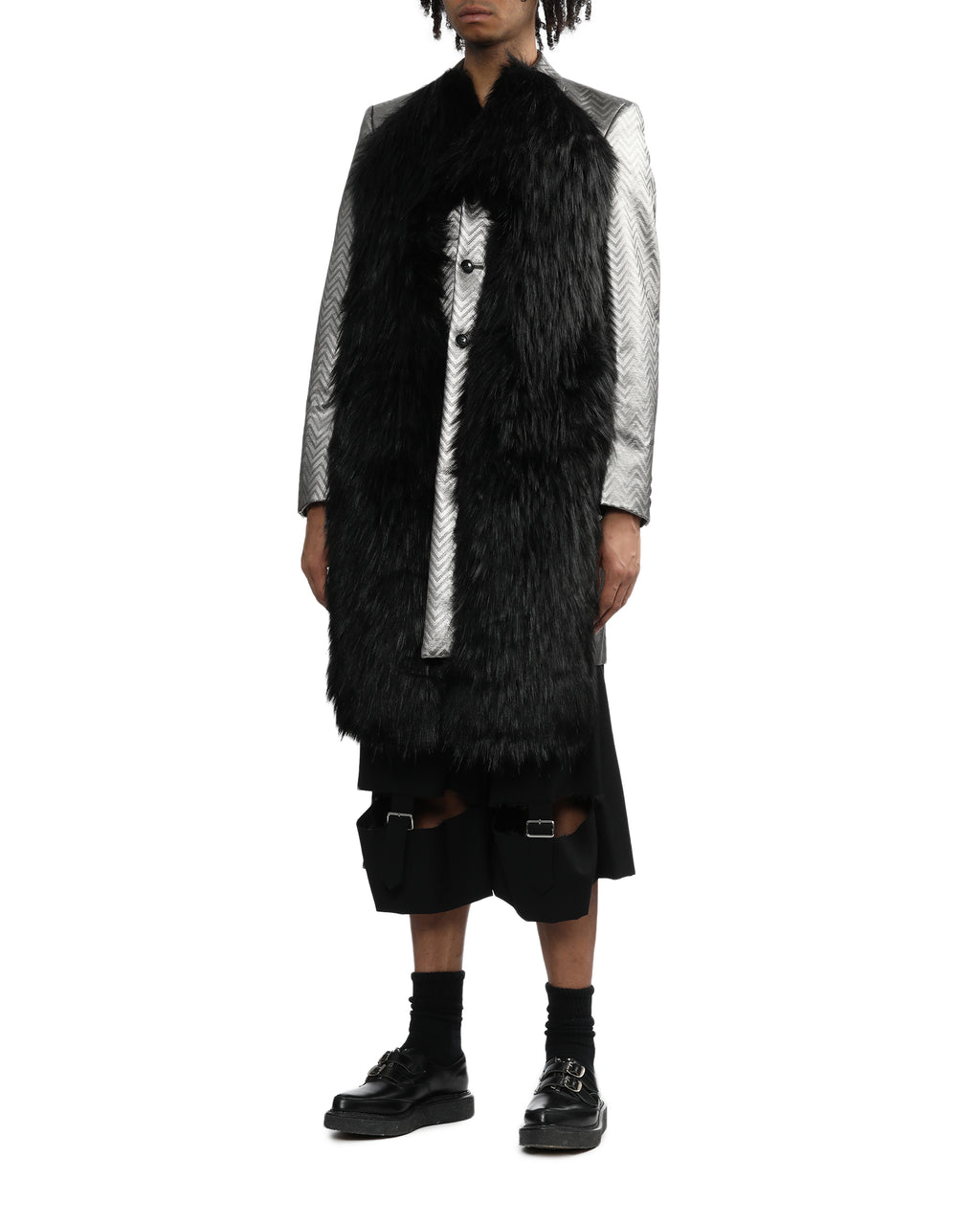 Fur patchwork herringbone blazer
