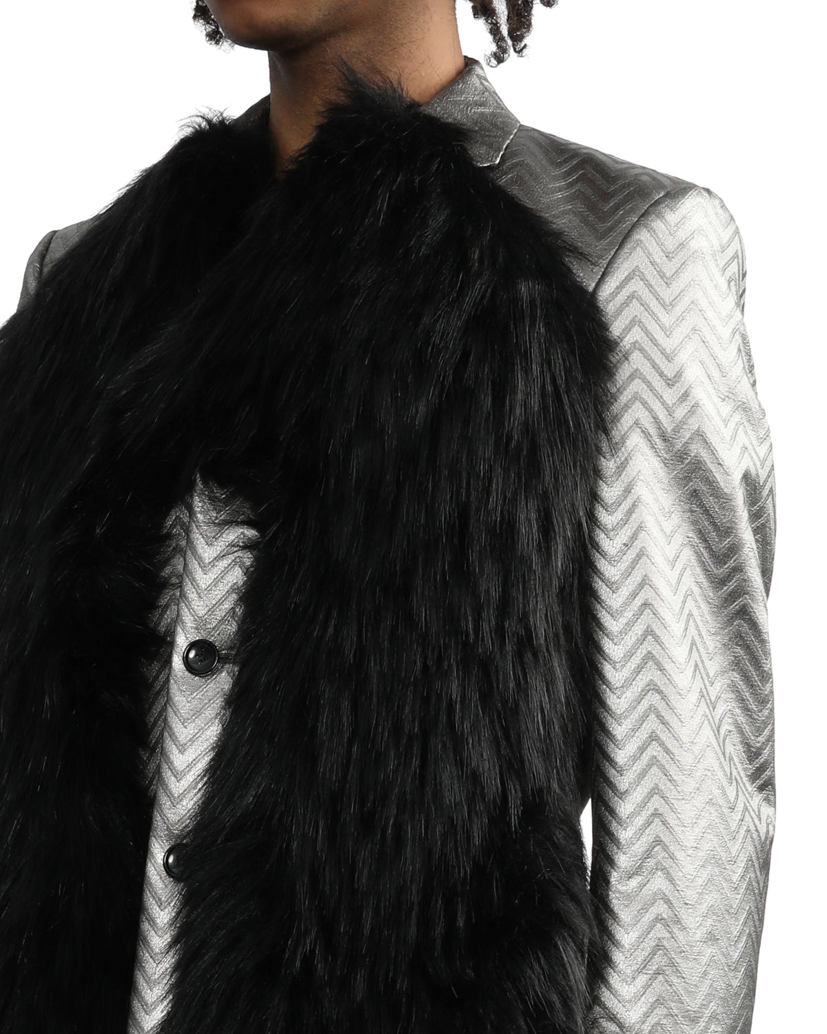 Fur patchwork herringbone blazer