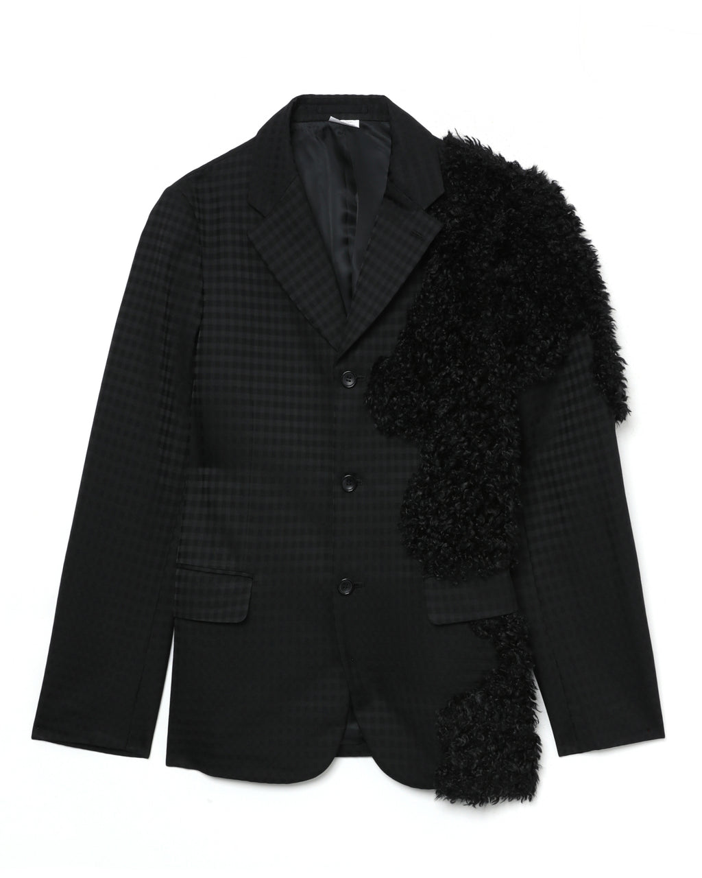 Faux fur patchwork check blazer