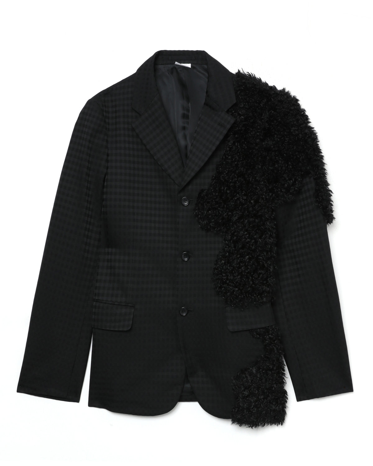 Faux fur patchwork check blazer