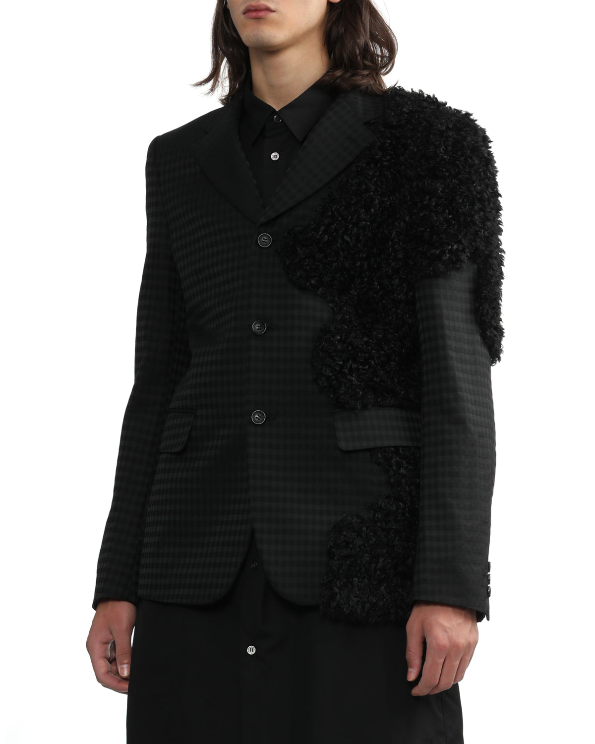 Faux fur patchwork check blazer