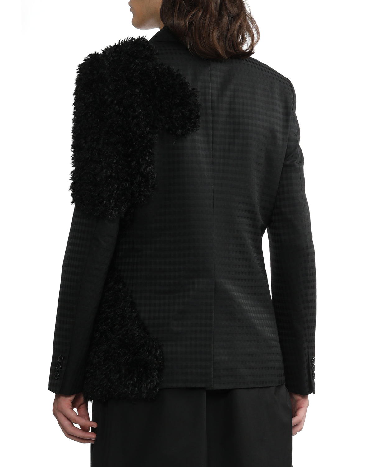 Faux fur patchwork check blazer