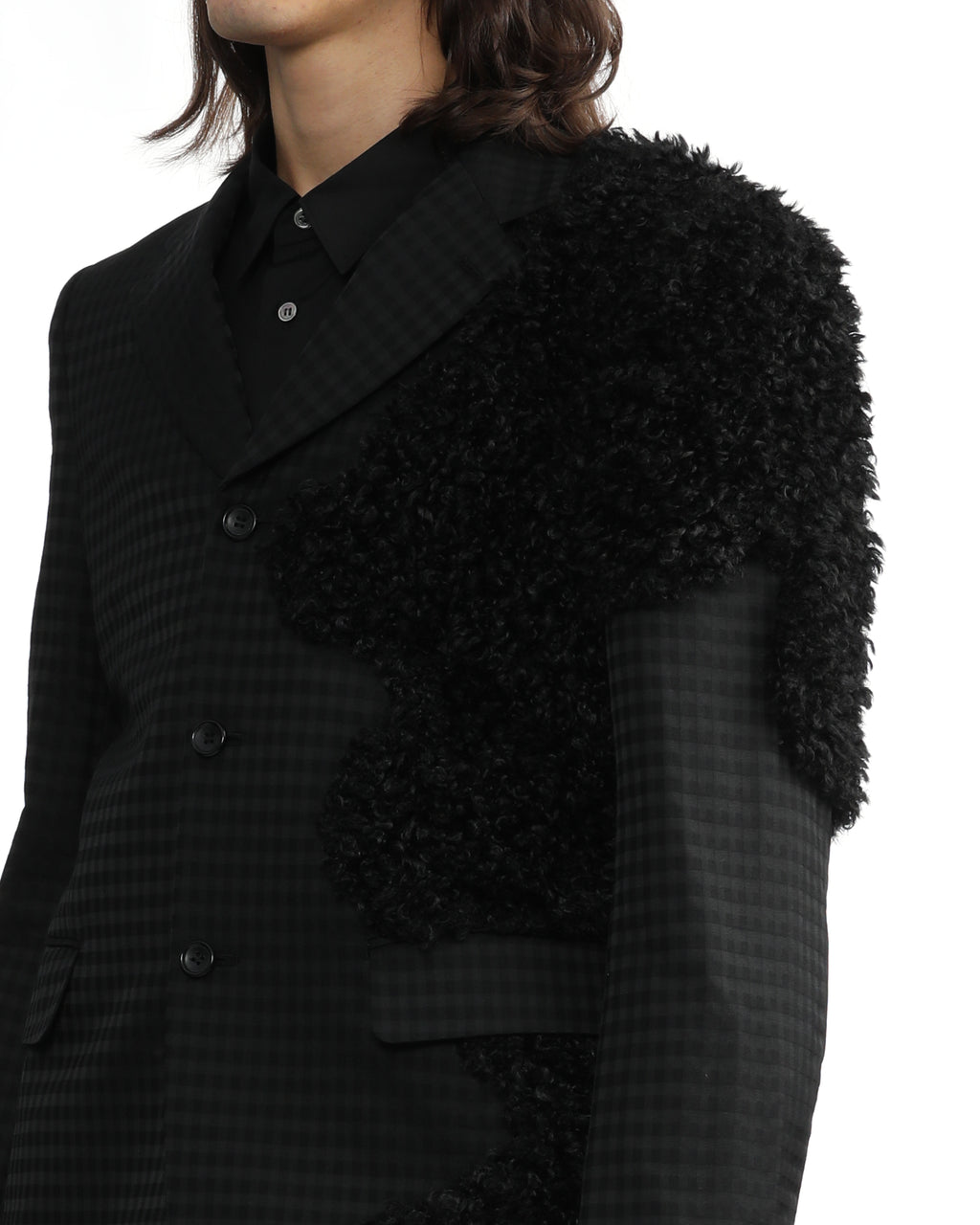 Faux fur patchwork check blazer