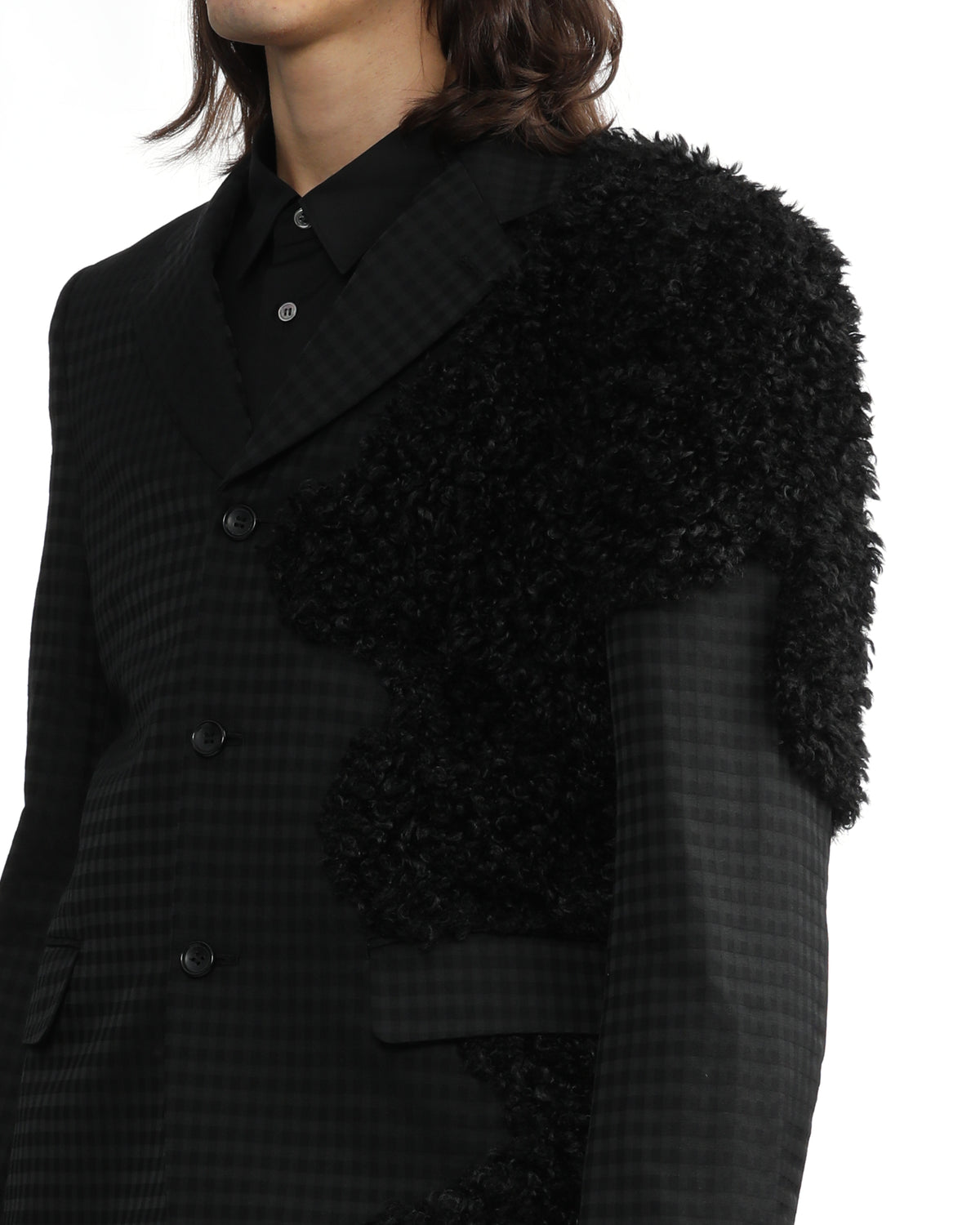 Faux fur patchwork check blazer