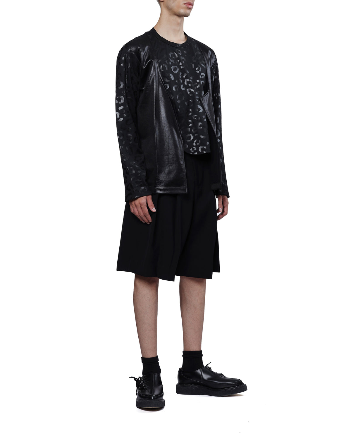 Faux leather layered tee