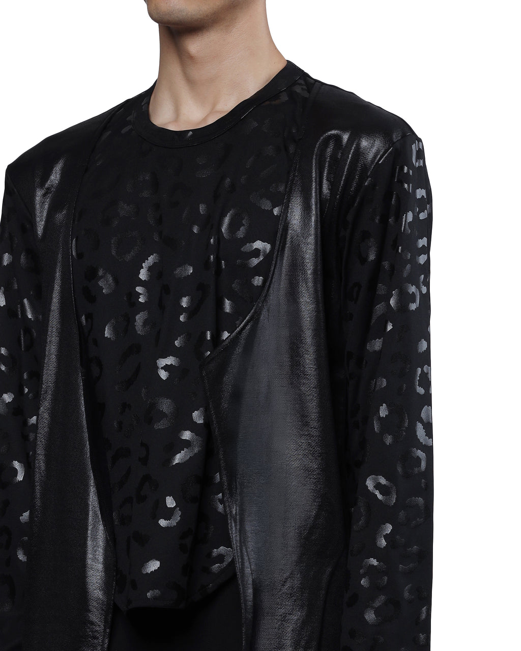 Faux leather layered tee