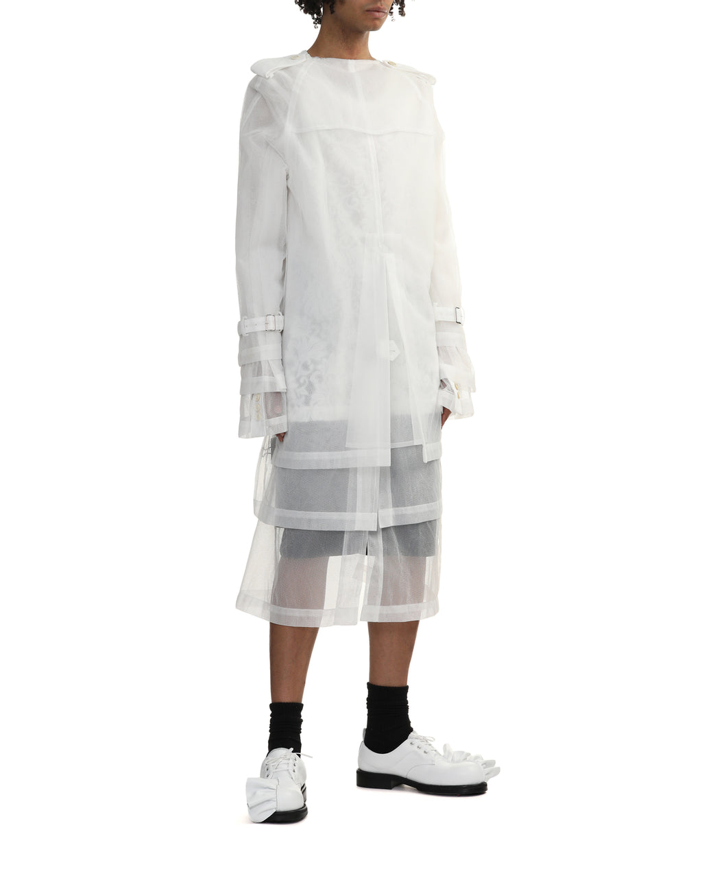 Tulle back trench coat
