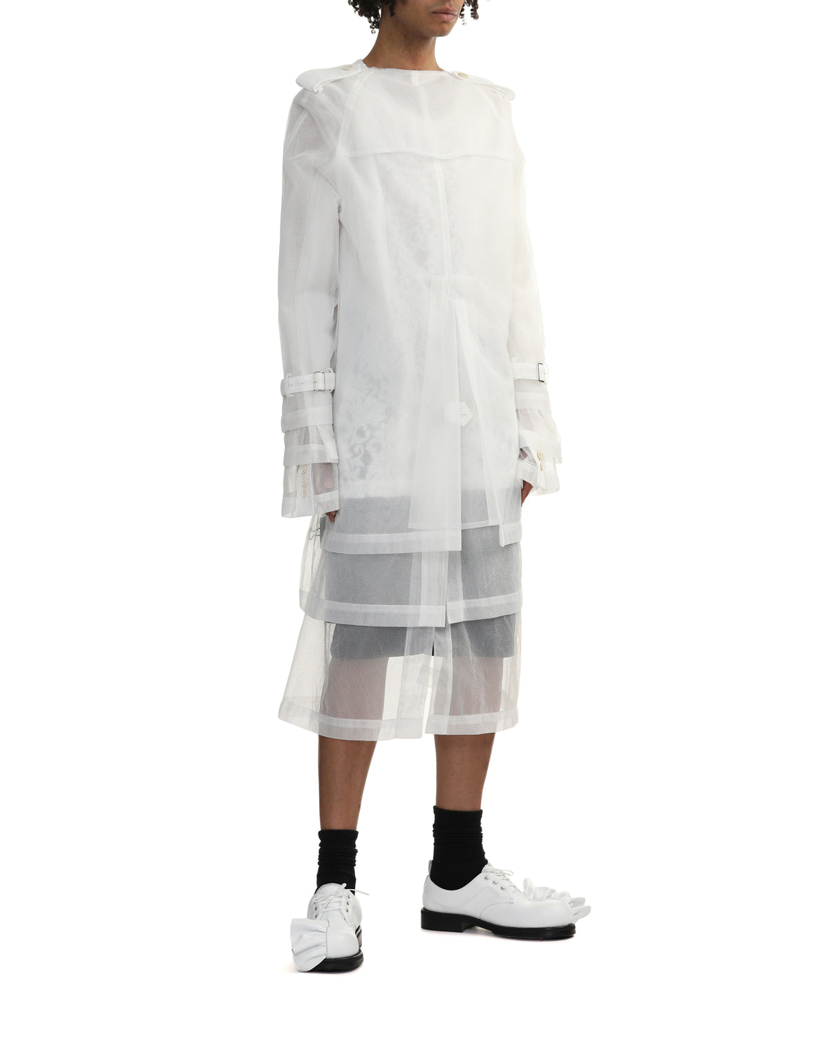 Tulle back trench coat