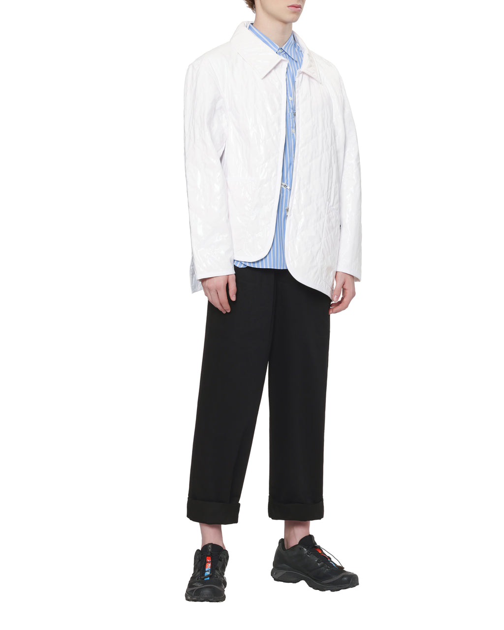 Zip detail striped shirt
