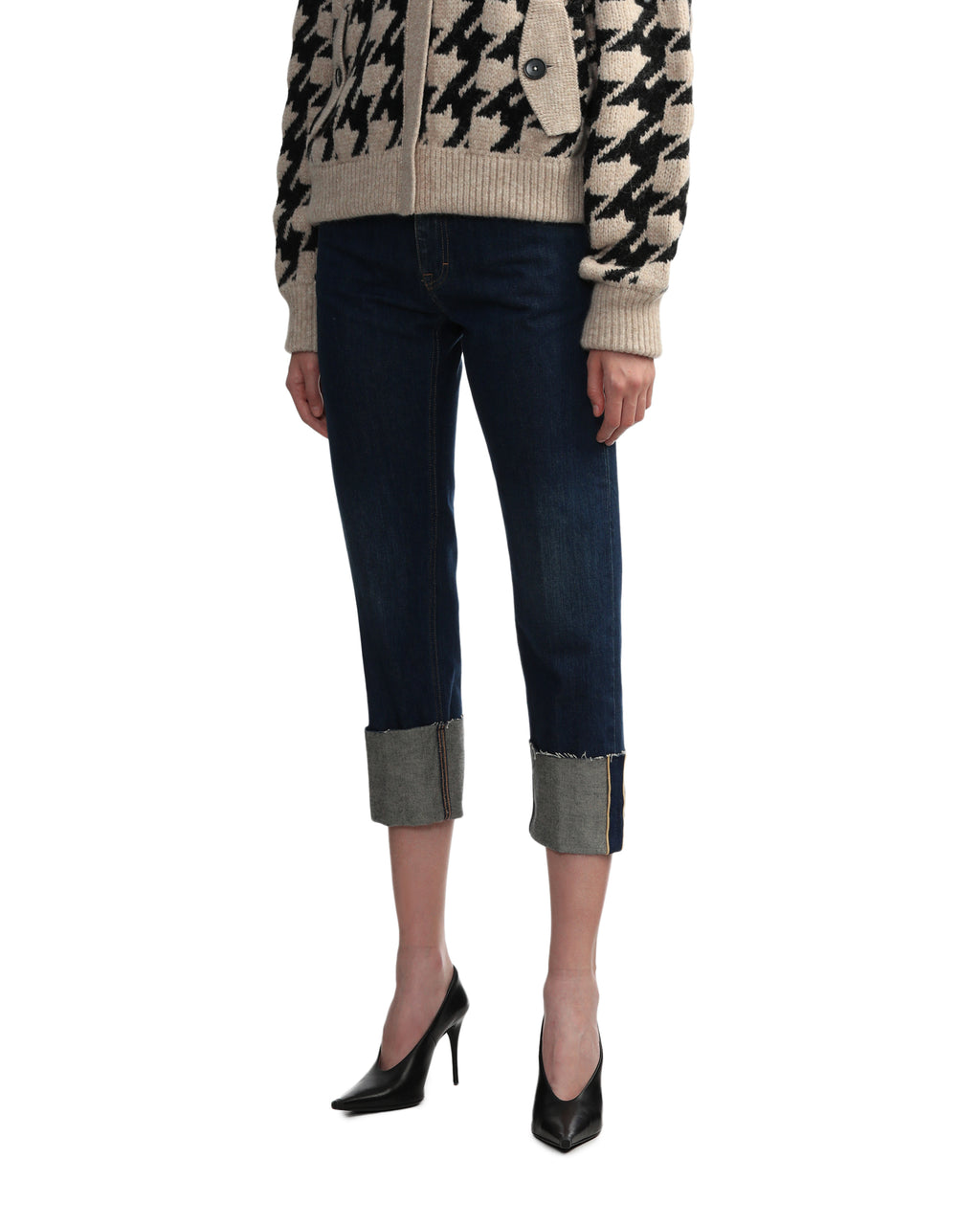 Turned up cropped jeans