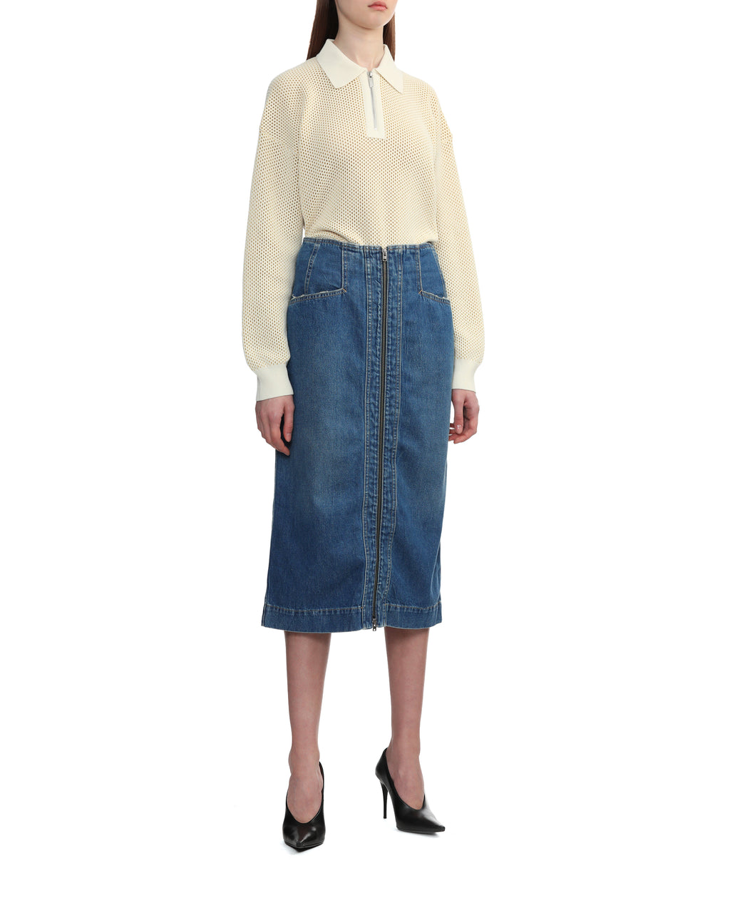 Denim midi skirt
