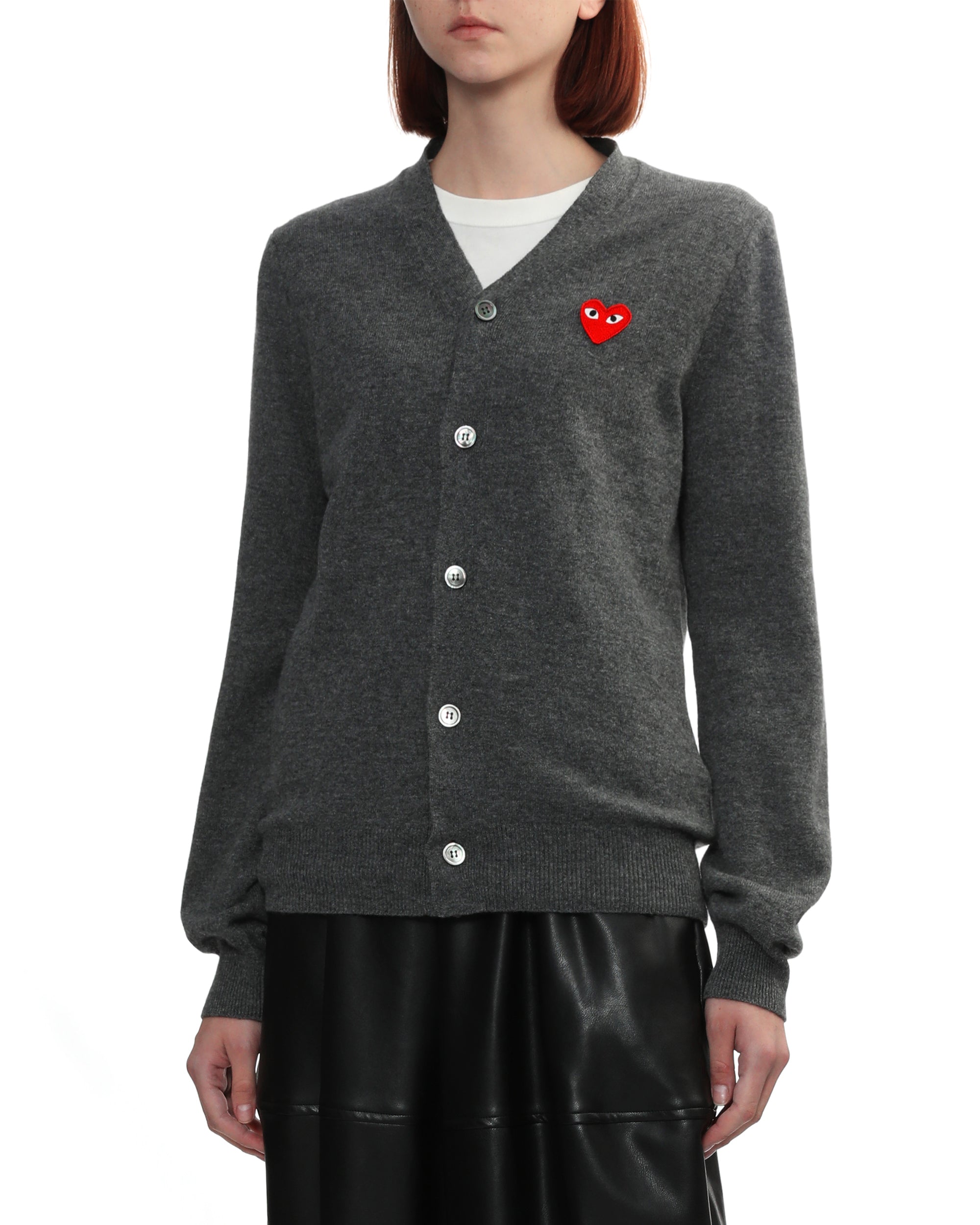 Heart emblem V-neck cardigan