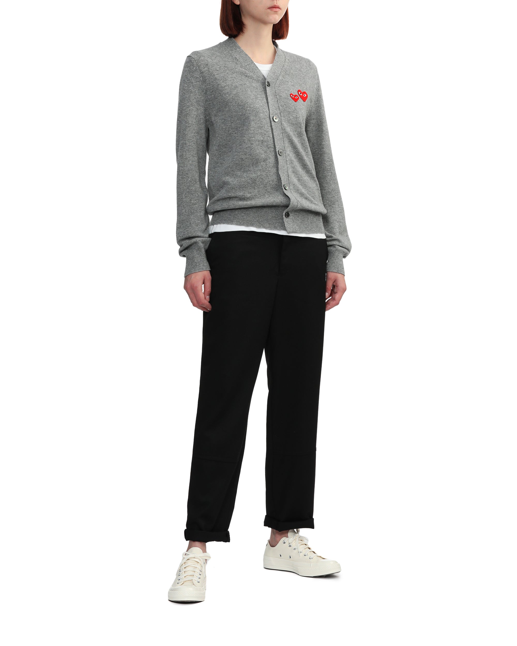 Two heart emblem V-neck cardigan