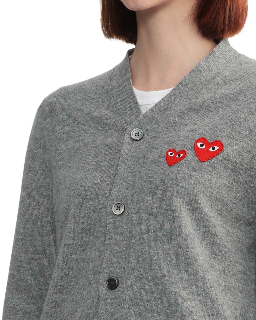 Two heart emblem V-neck cardigan