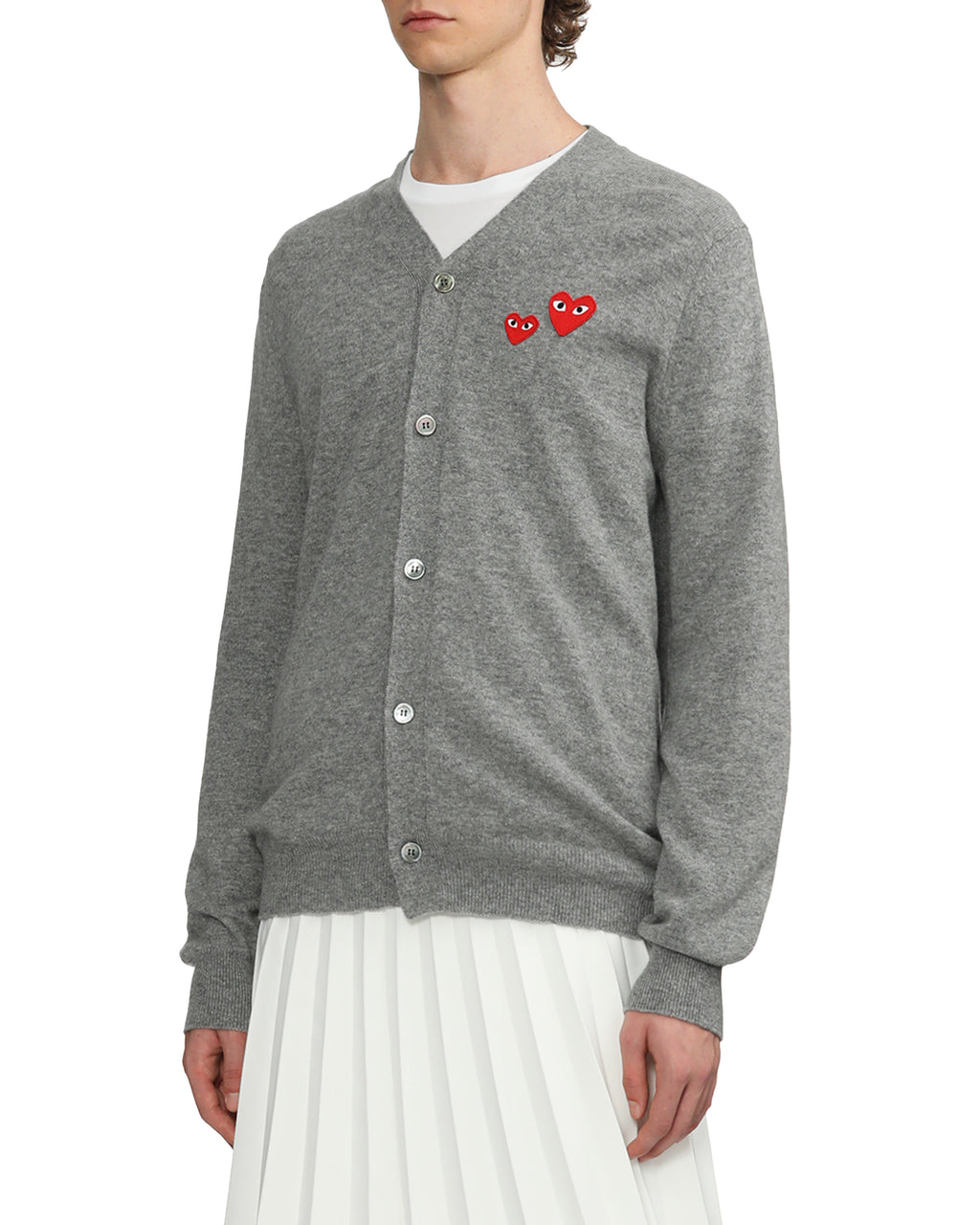 Two heart emblem V-neck cardigan