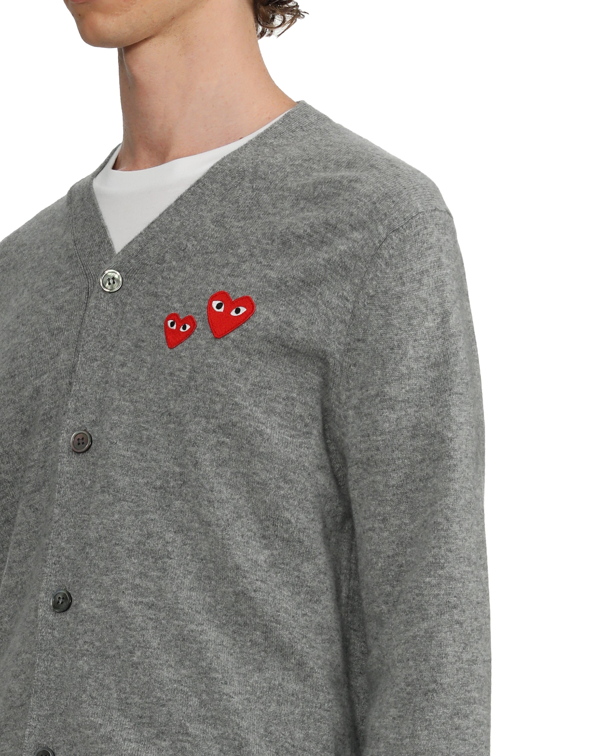 Two heart emblem V-neck cardigan