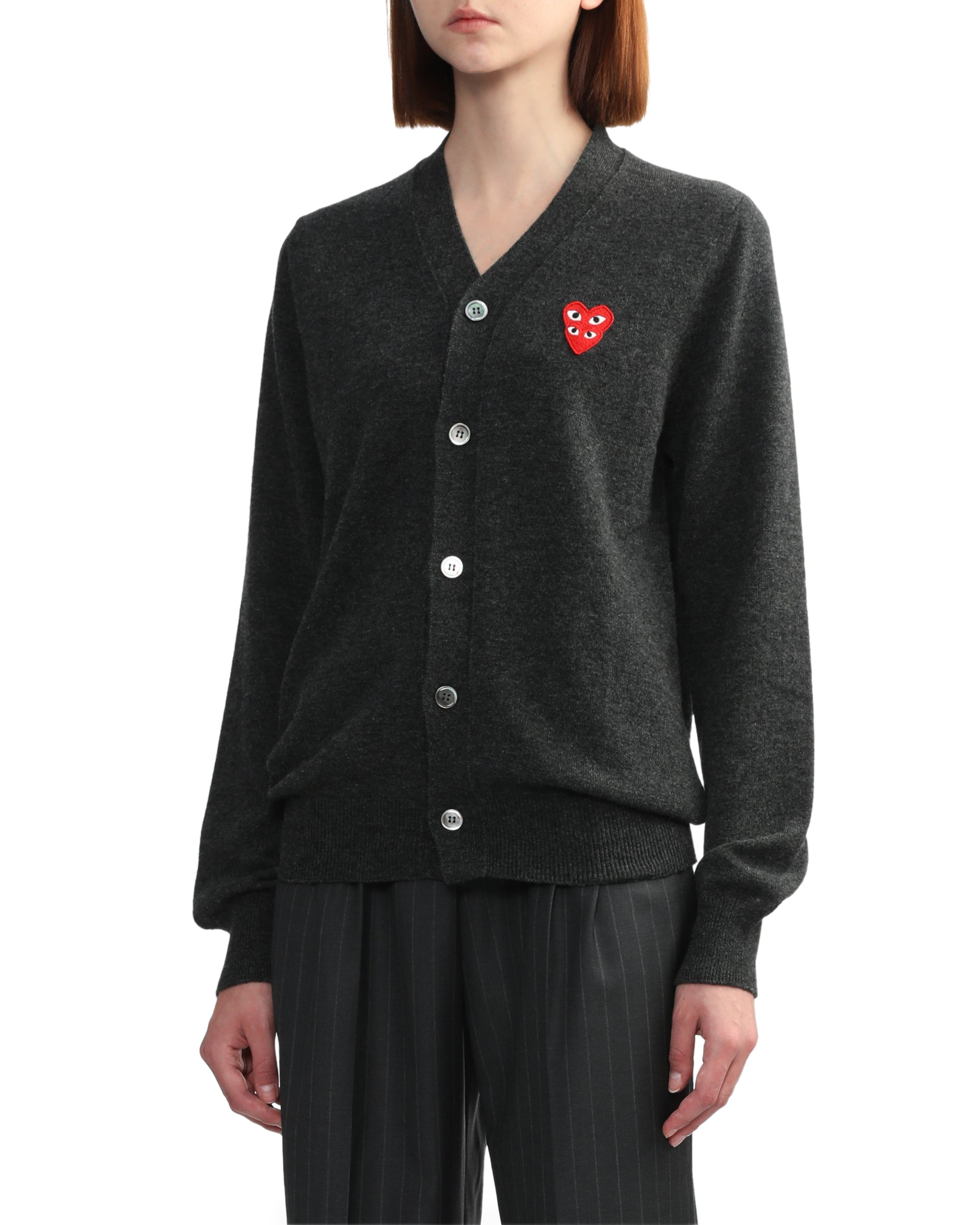 Merged heart emblem V-neck cardigan