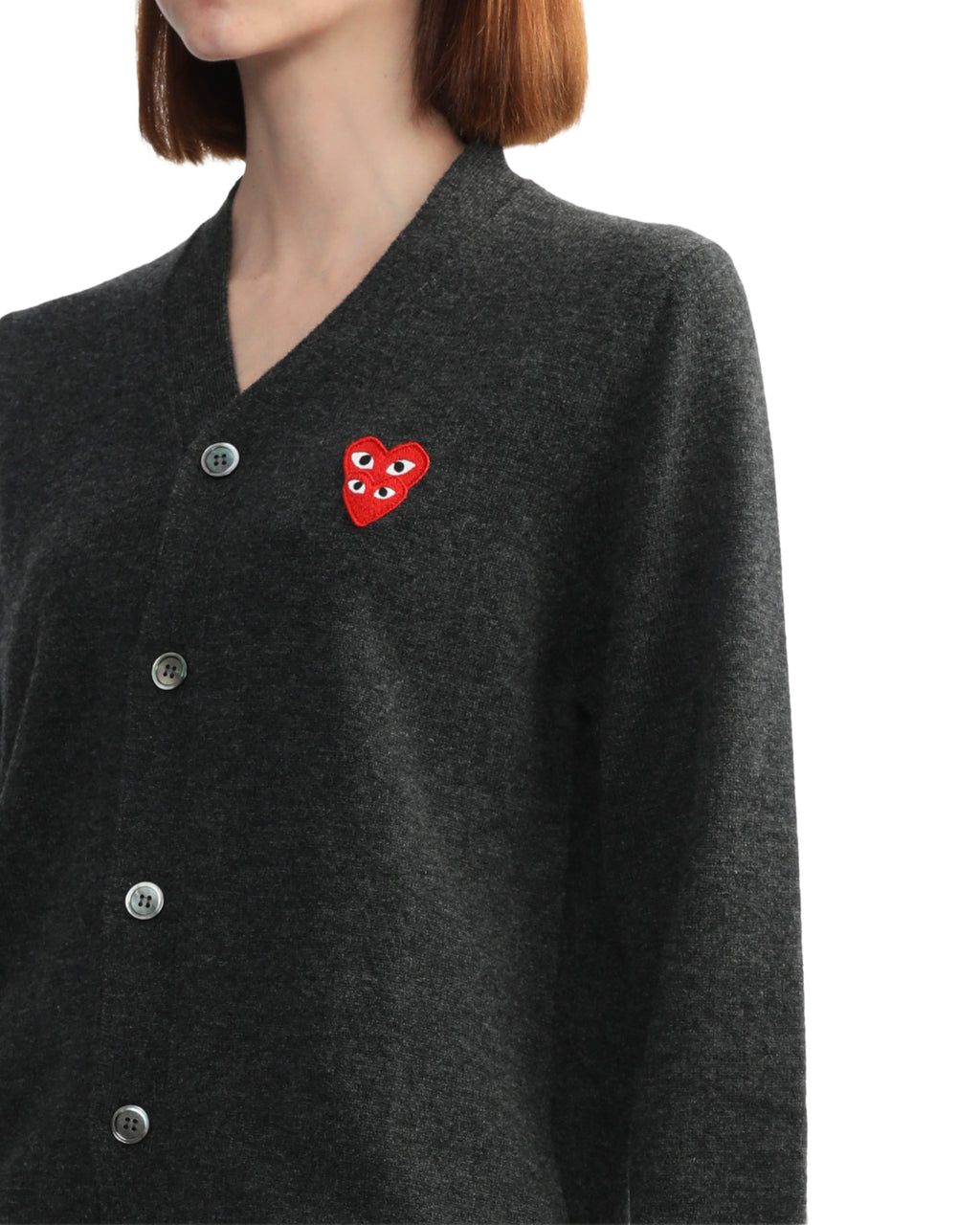 Merged heart emblem V-neck cardigan