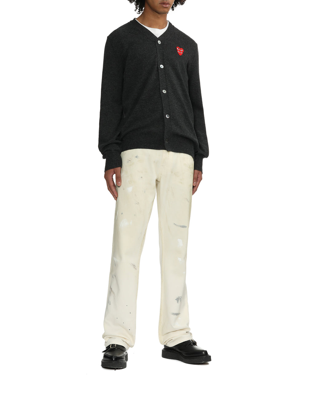 Merged heart emblem V-neck cardigan