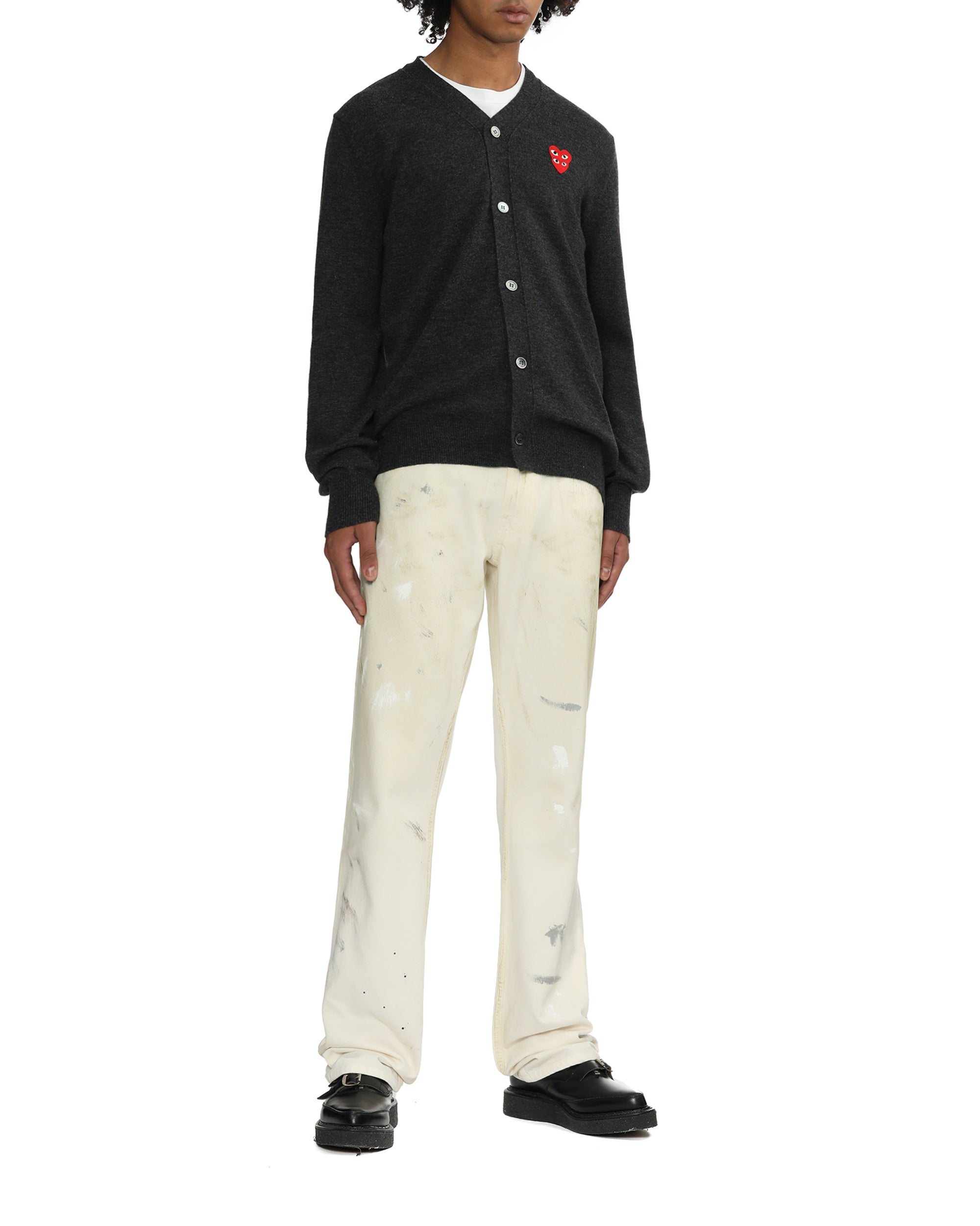 Merged heart emblem V-neck cardigan
