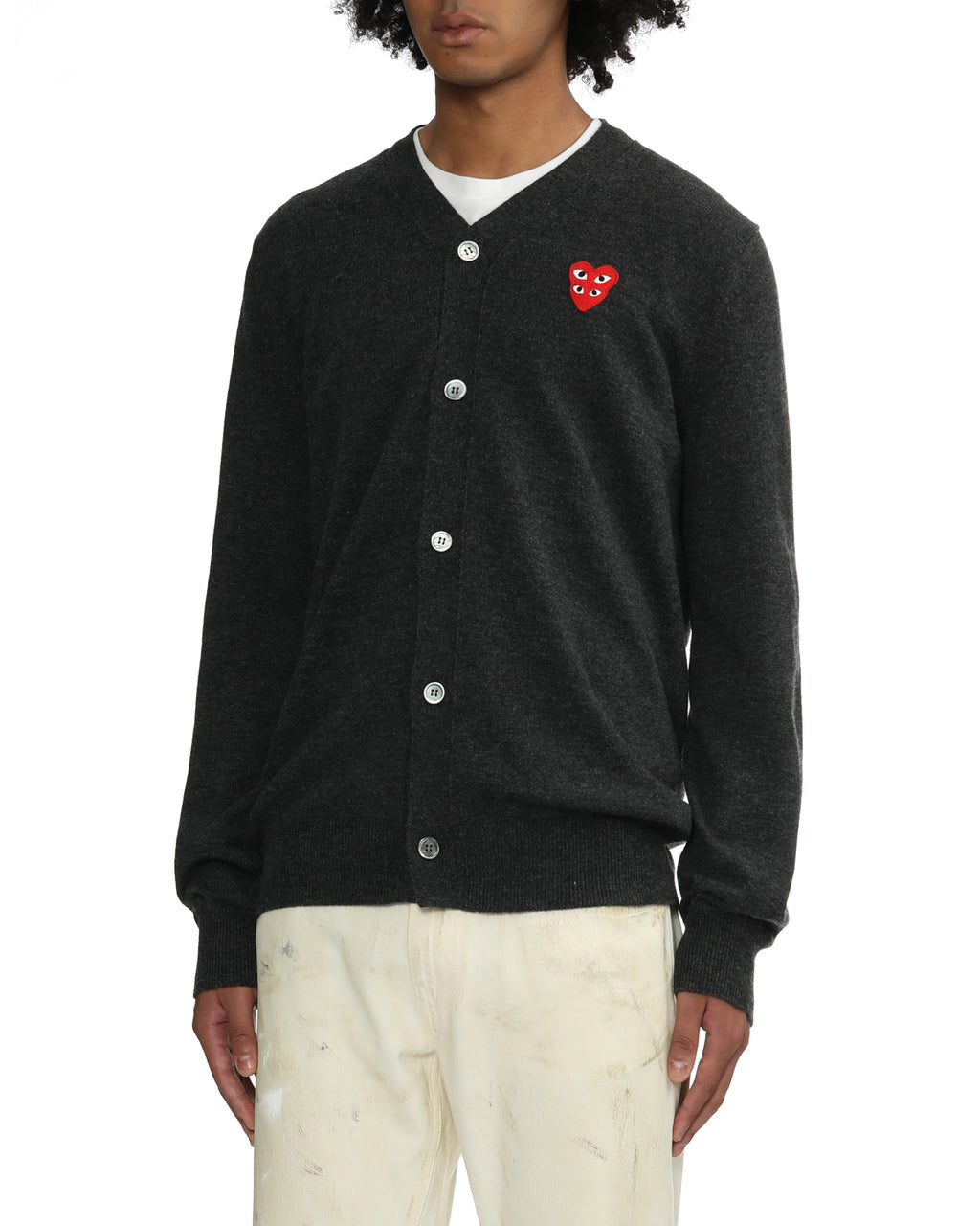 Merged heart emblem V-neck cardigan