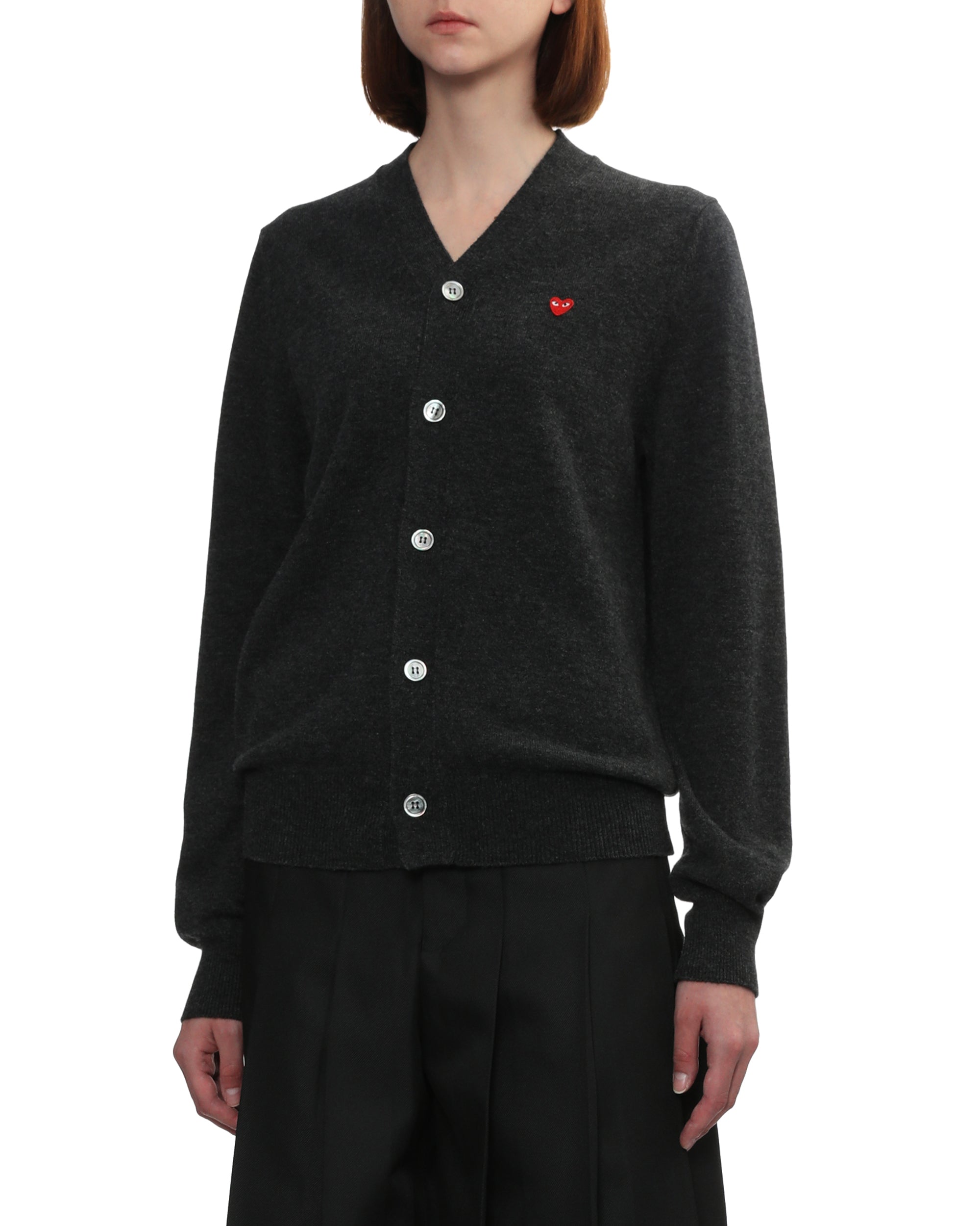 Mini heart emblem V-neck cardigan