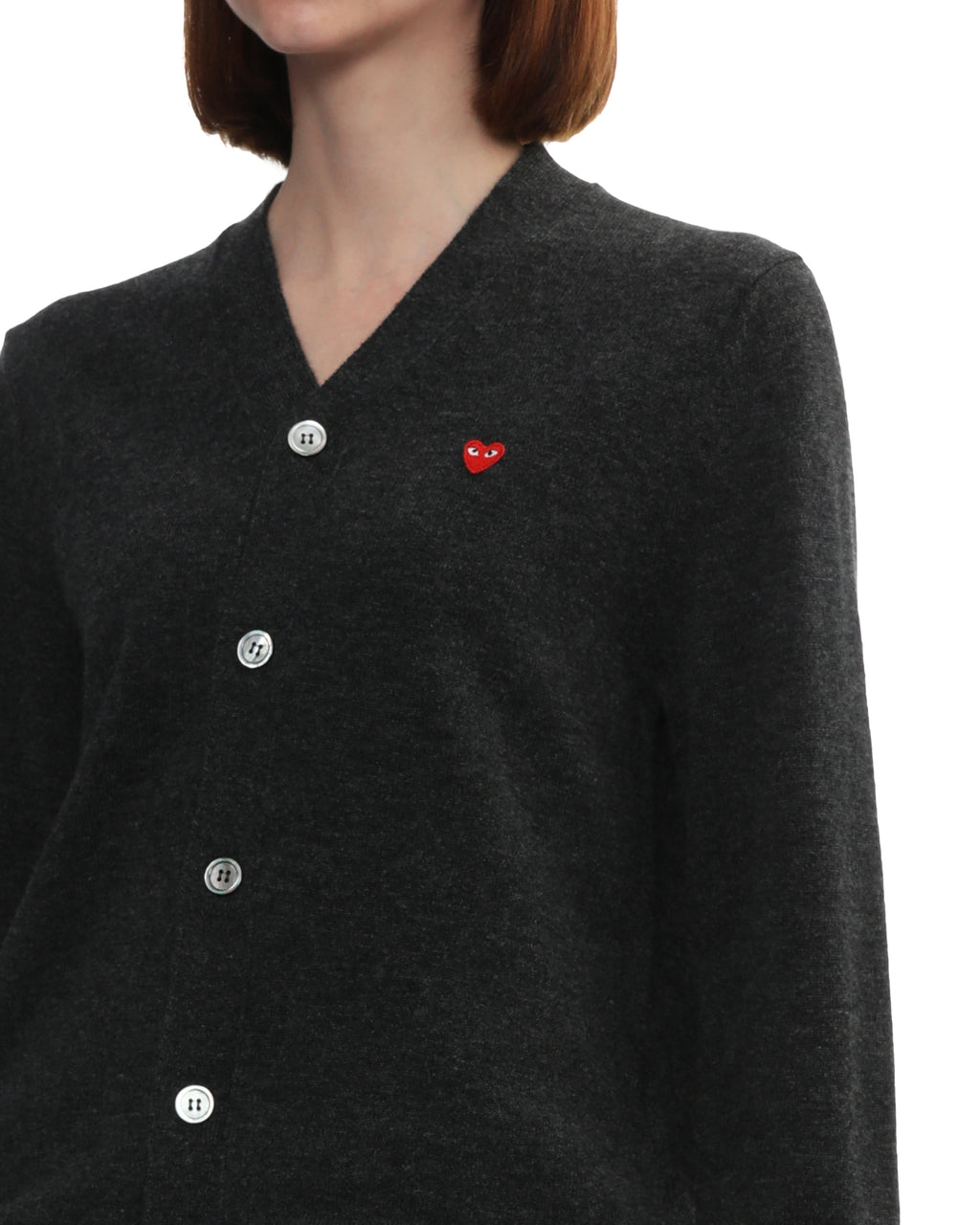 Mini heart emblem V-neck cardigan