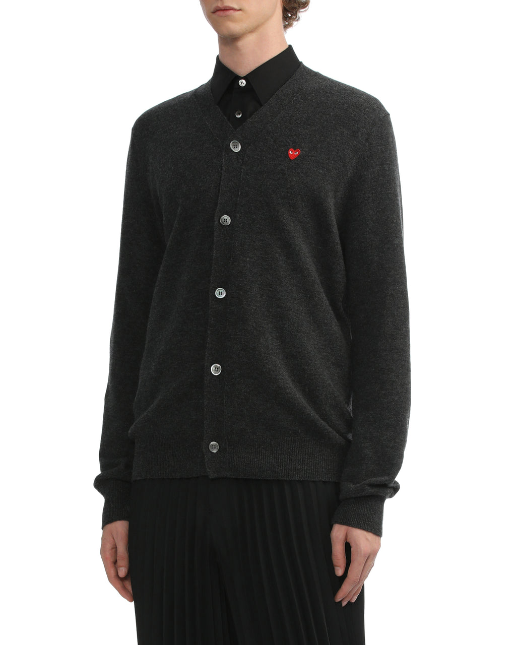 Mini heart emblem V-neck cardigan