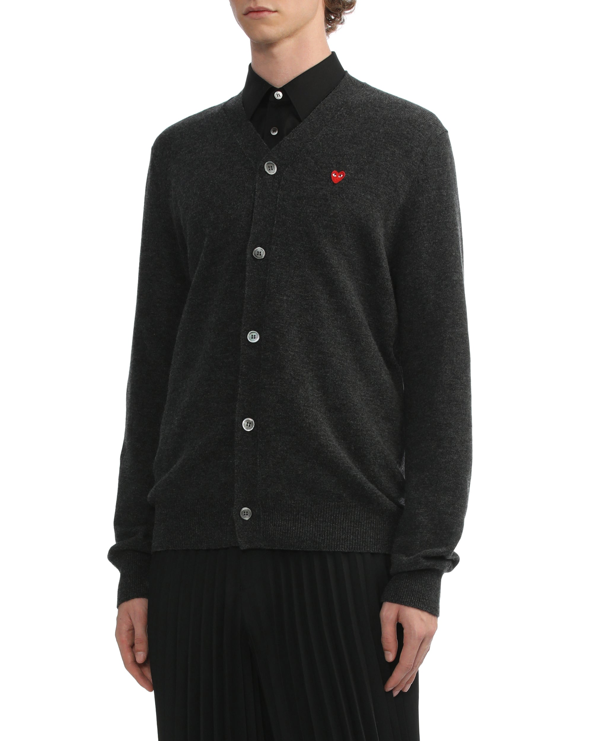 Mini heart emblem V-neck cardigan