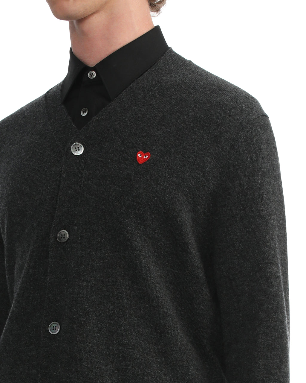 Mini heart emblem V-neck cardigan