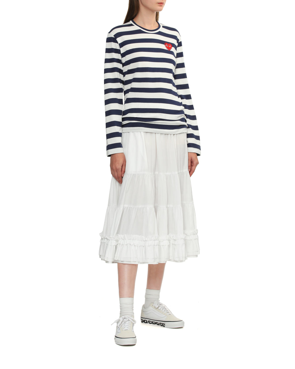 Rhinestone heart wide stripes tee