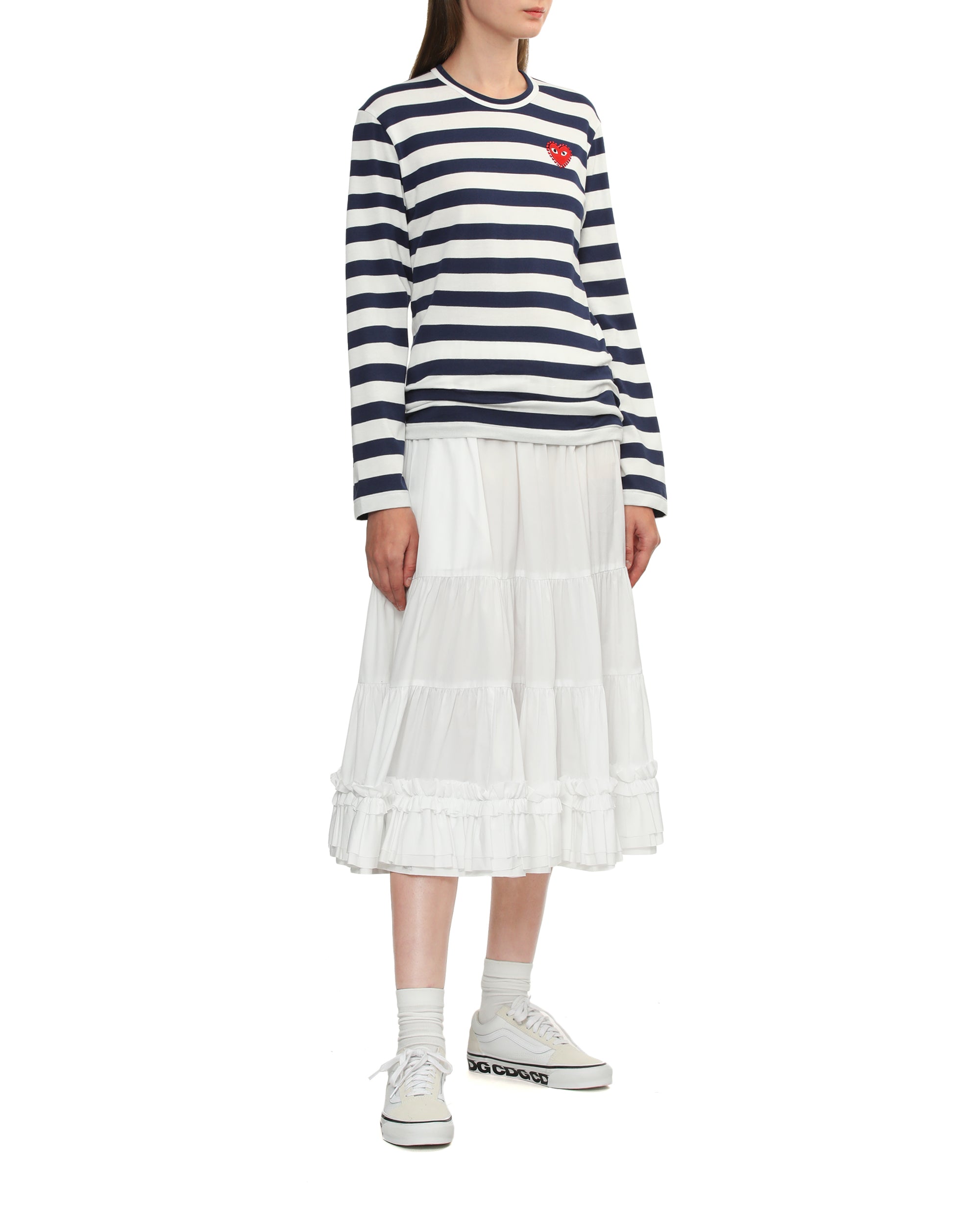Rhinestone heart wide stripes tee