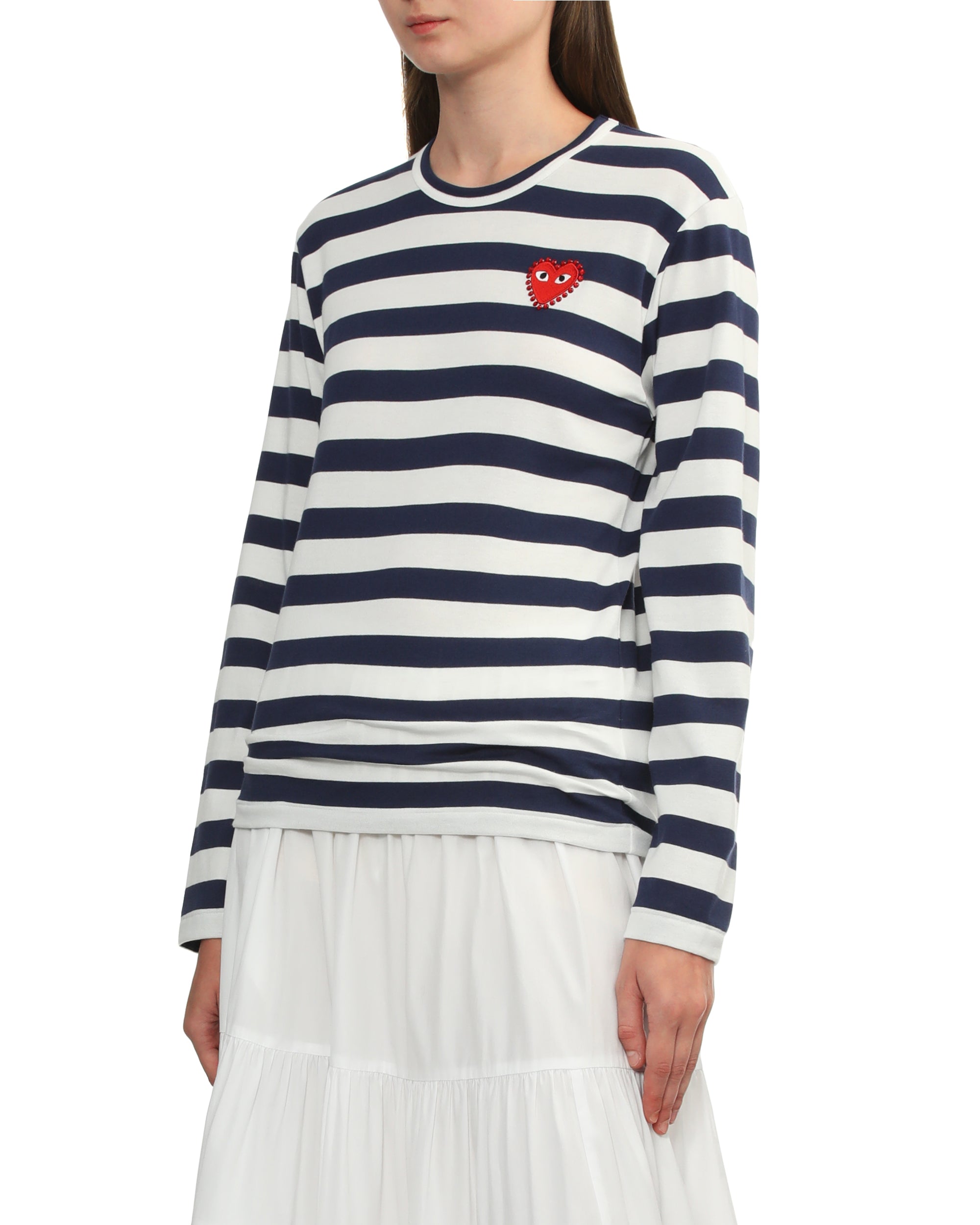 Rhinestone heart wide stripes tee